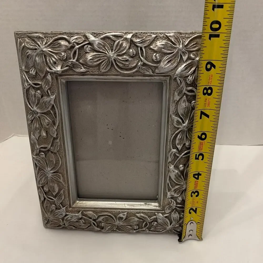 Six Trees Floral Picture Frame 5x7 Silver Tone Resin Cottage Farmhouse Decor
